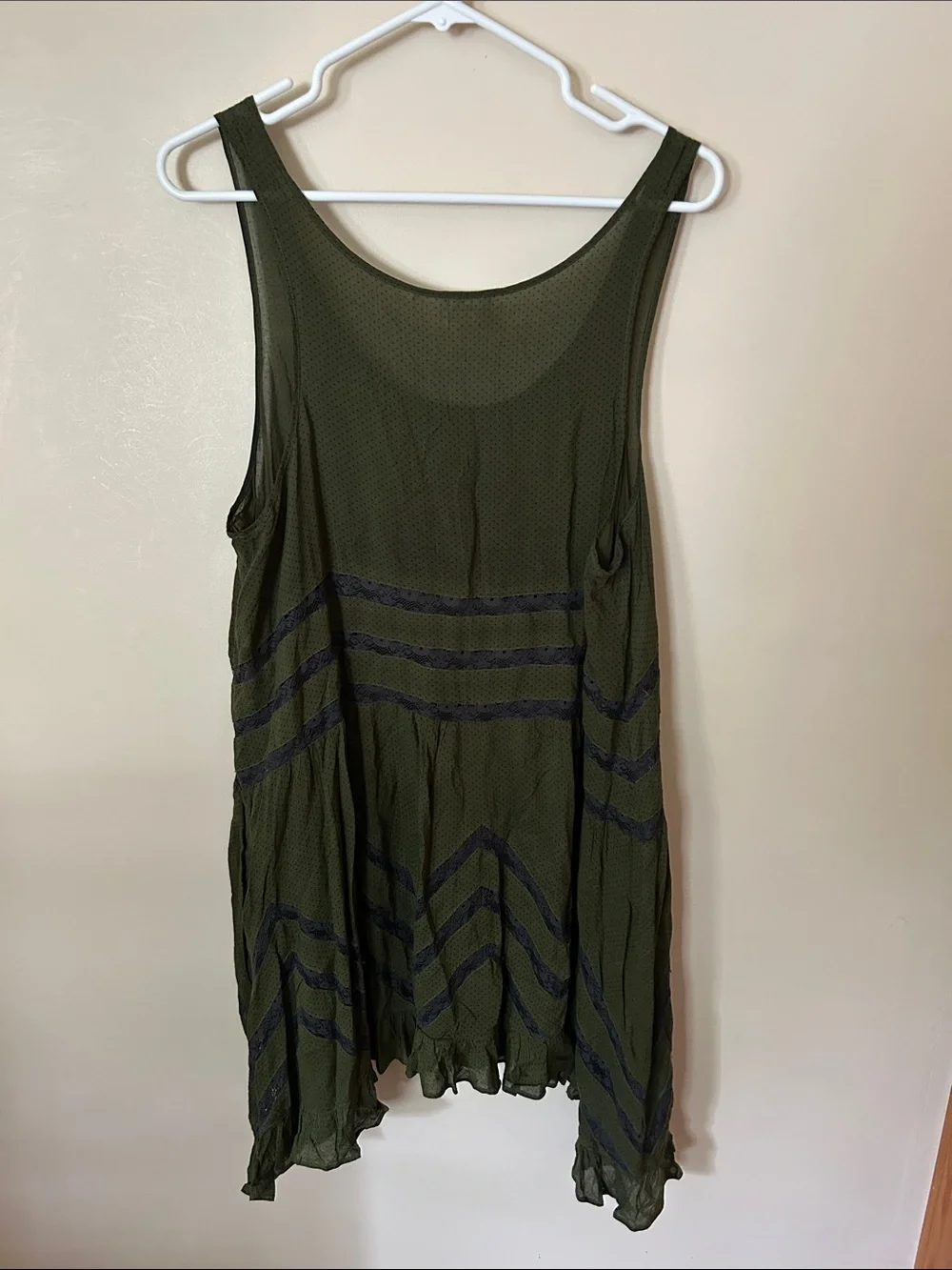 Free People Green Voile & Lace Tunic Slip Dress Boho Whimsigoth Grunge fairy L